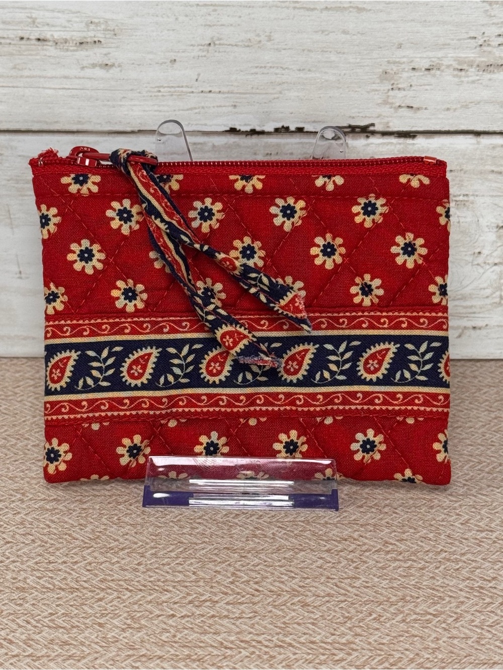 Vintage Vera Bradley Red Floral Quilted Zippered Coin Purse